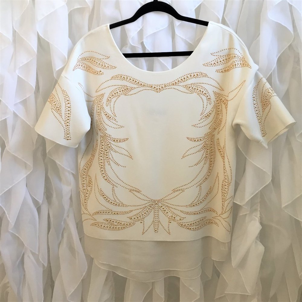 ZARA Gold Bead Stud Detail Layered Tunic Blouse